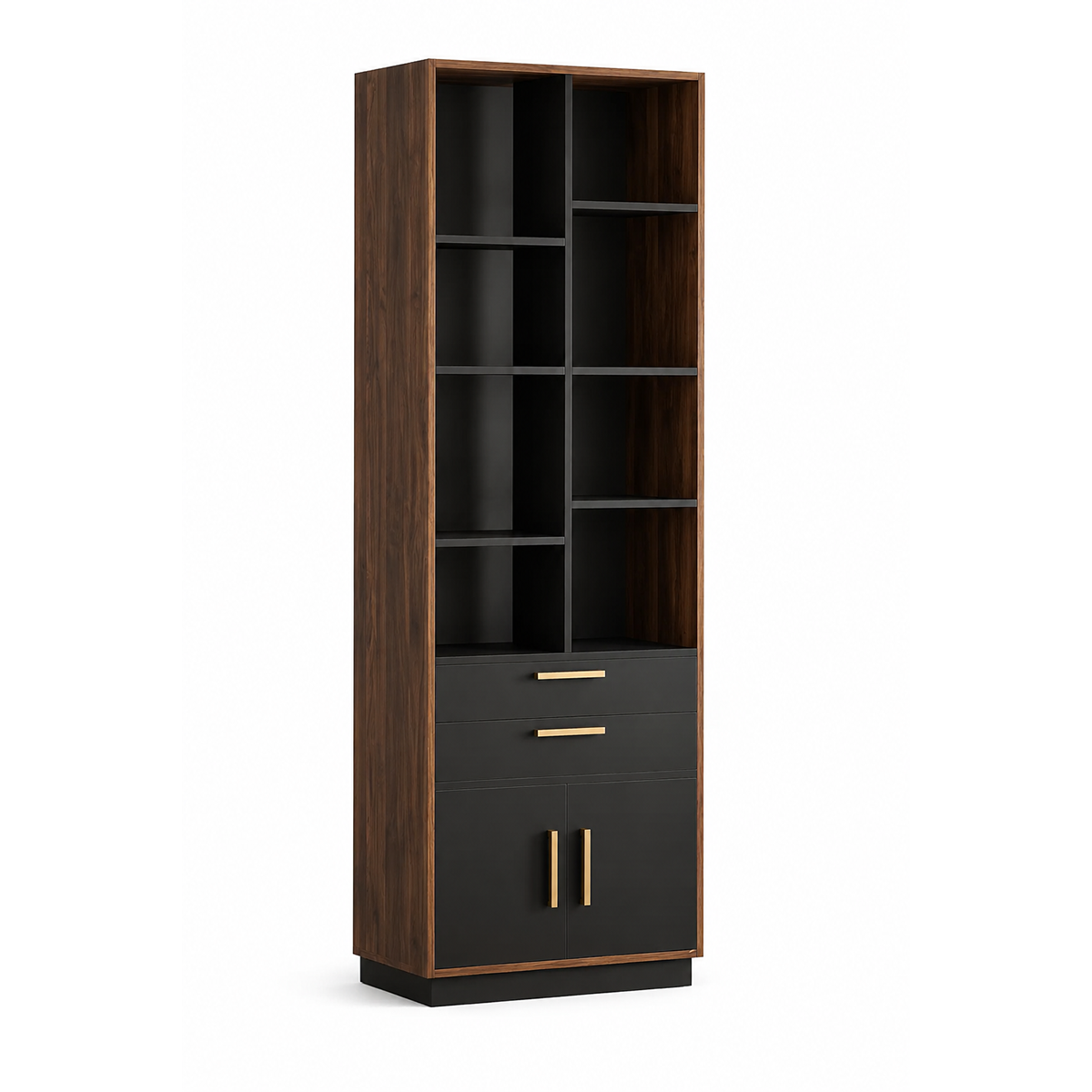 73-Inch Walnut Bookcase with Storage Shelves